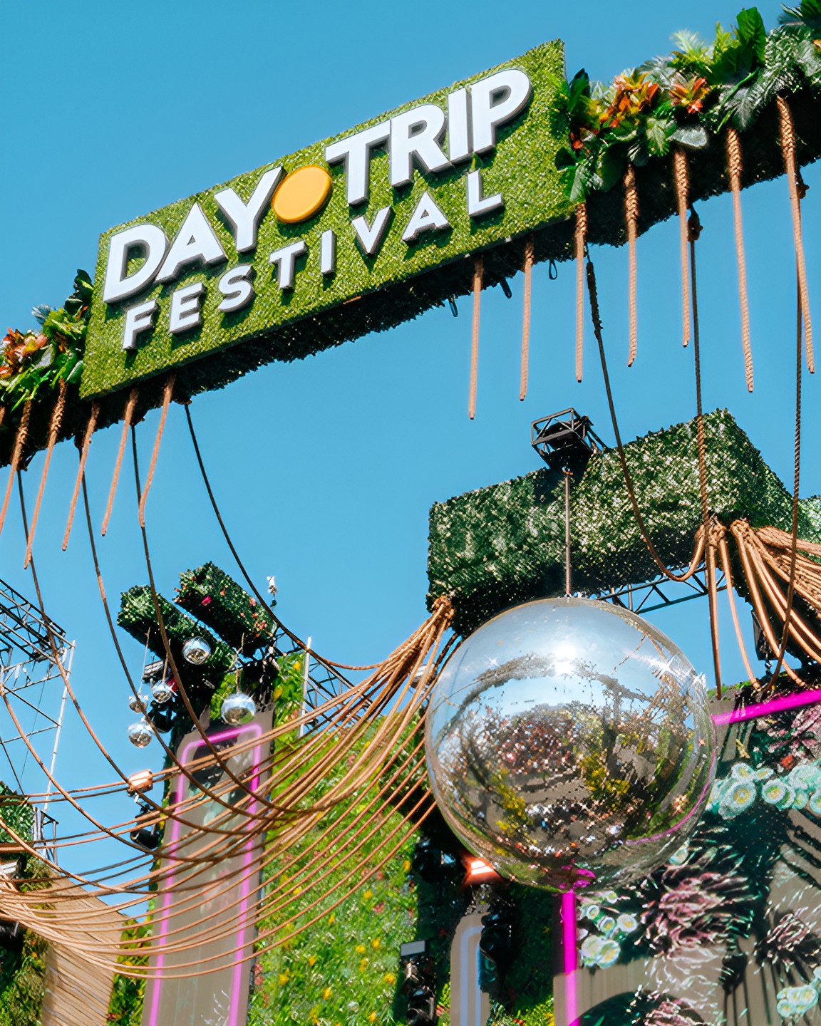 Day Trip Festival entrance arch with mirror ball