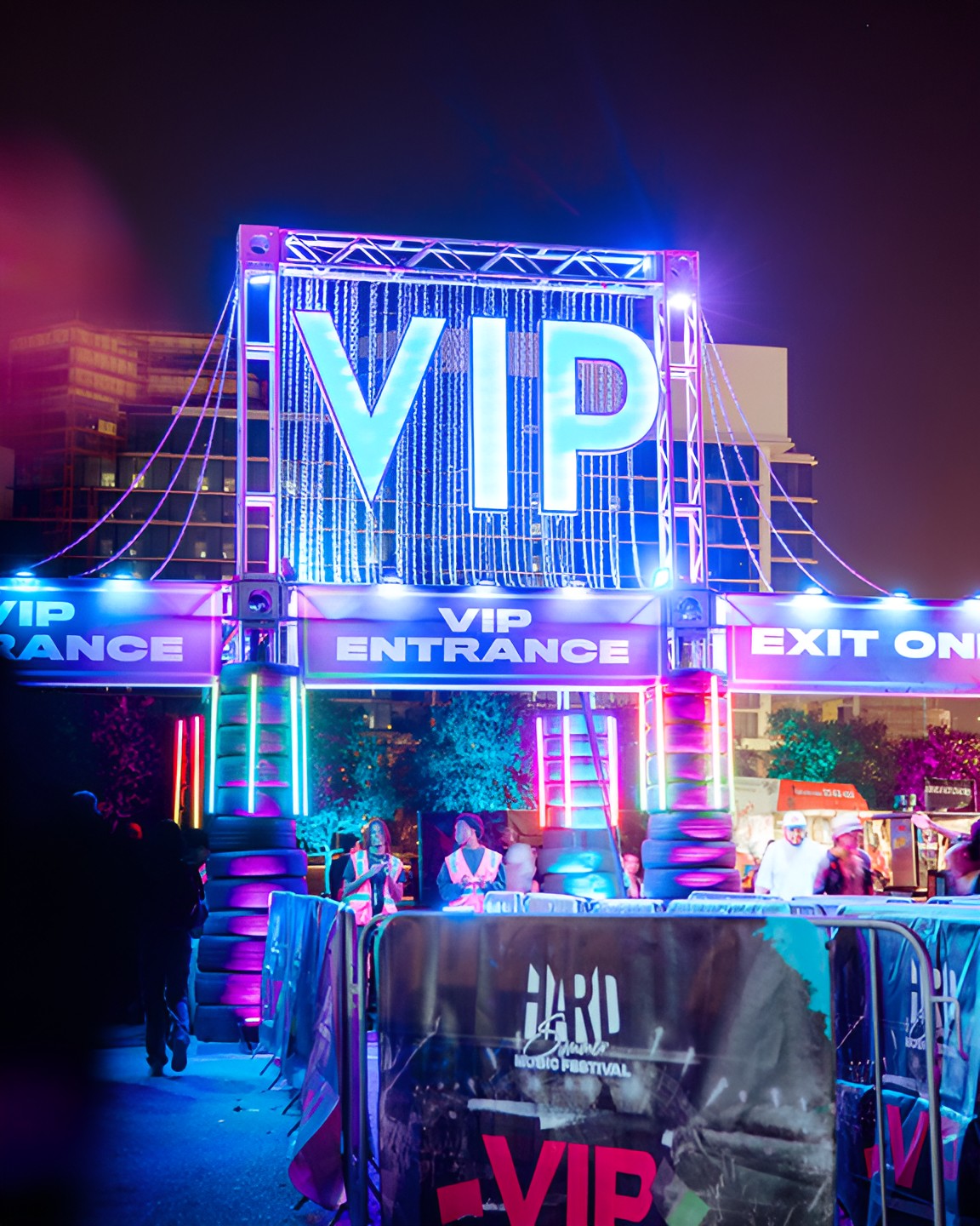 HARD Summer VIP entrance lit up at night